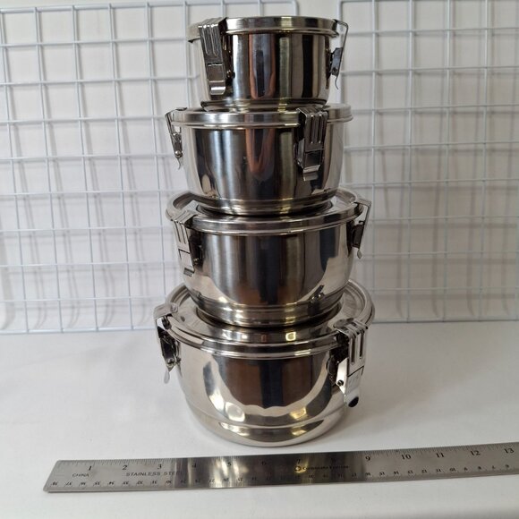 Set of 4 ONYX Stainless Steel Food Storage Containers Leak & Smell-Proof + Lids - Picture 3 of 14